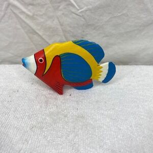 Vintage Hand Painted Wooden Tropical Fish Figurines Set of 2 Coastal Decor